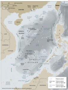 Map of the South China SeaSource: US Department of State, Limits in the Seas, No. 150, People’s Republic of China: Maritime Claims in the South China Sea,https://www.state.gov/wp-content/uploads/2022/01/LIS150-SCS.pdf.